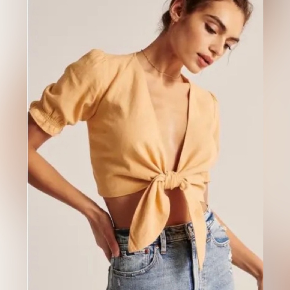 Abercrombie & Fitch Cottage Core Butter Yellow Linen Shirt | XS
